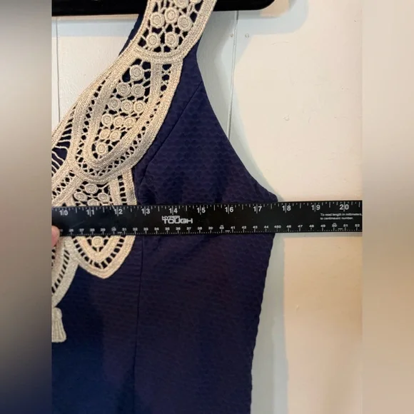 Lilly Pulitzer Largo Shift Dress Lace Neckline Navy Blue Women's Size 12 - Picture 12 of 12